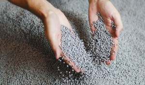 Nylon pellets for solution dyed carpet.