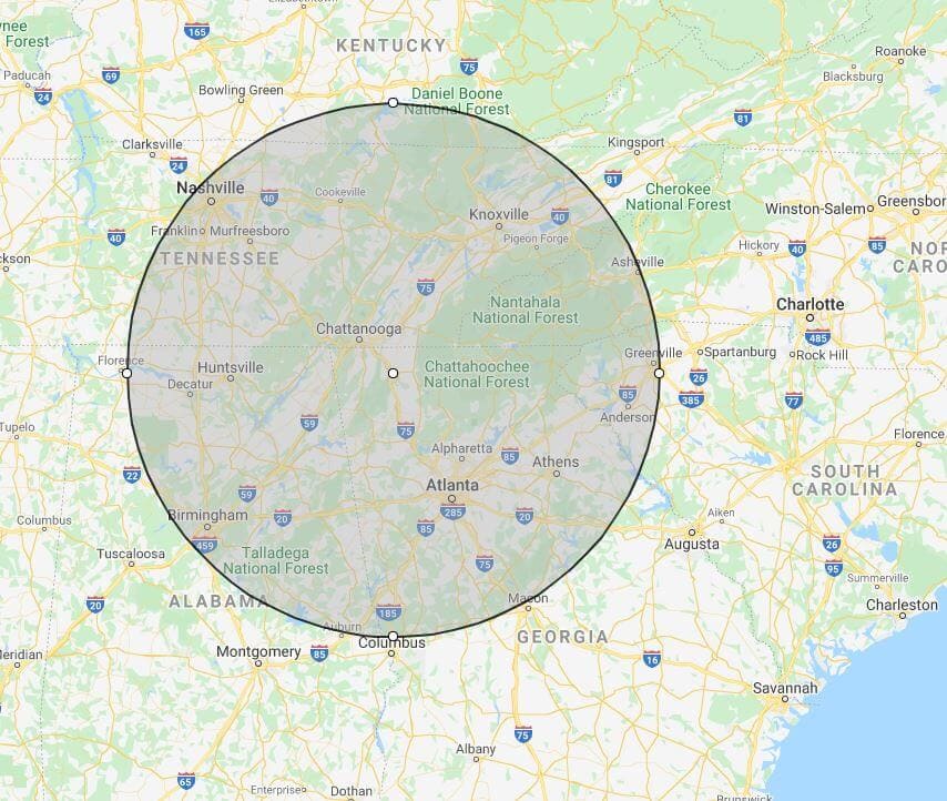 Flooring Installation Radius Map Around Dalton Georgia